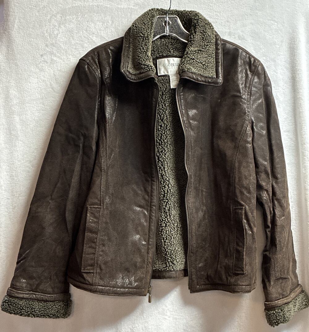 Hugo Buscati Leather Jacket Womens M Brown Vintage Shearling Fleece Lined Coat